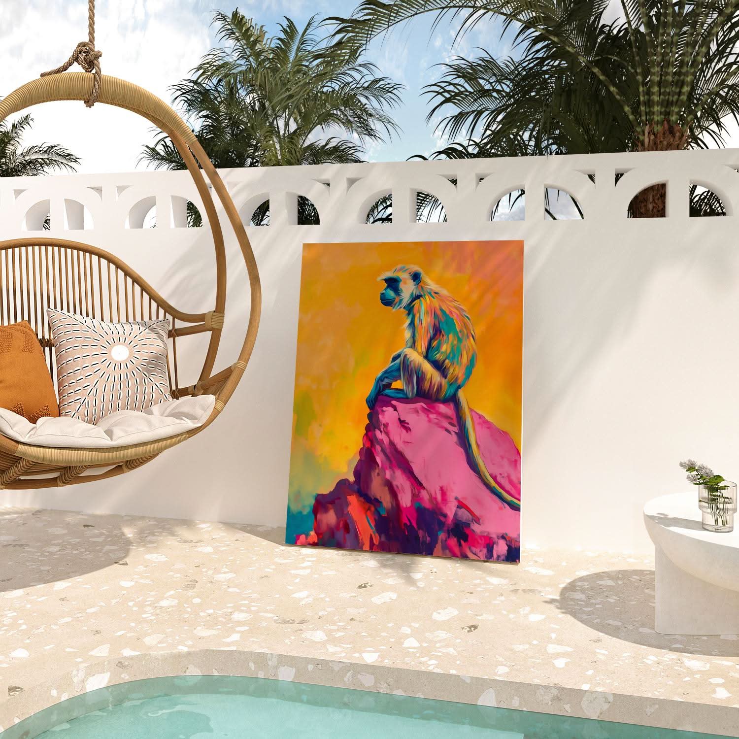 Monkey Sitting on the Cliff - Monkey Art