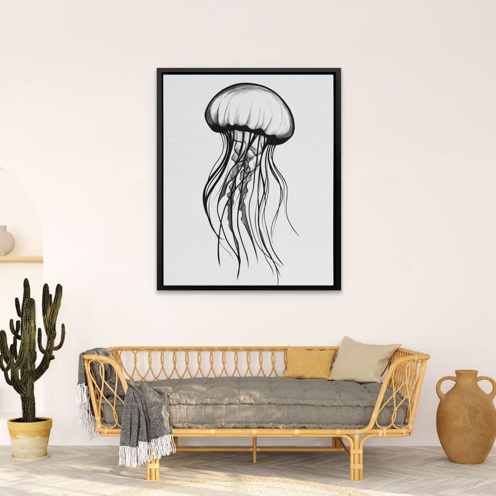 Monochrome Jellyfish - Black and White Art for Bathroom