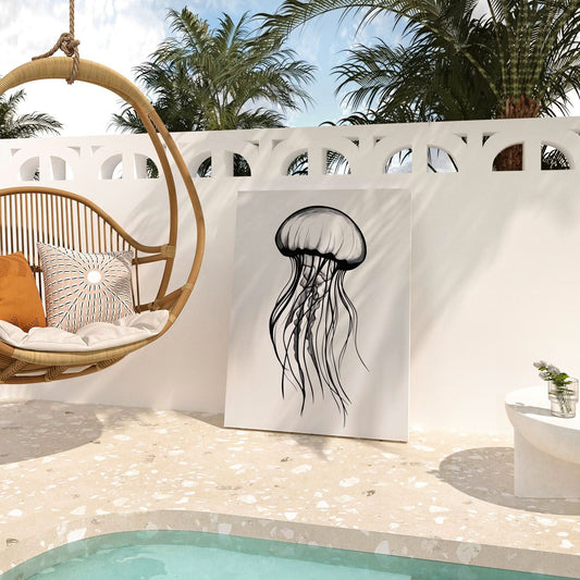 Monochrome Jellyfish - Minimalist Wall Art in Black Frame