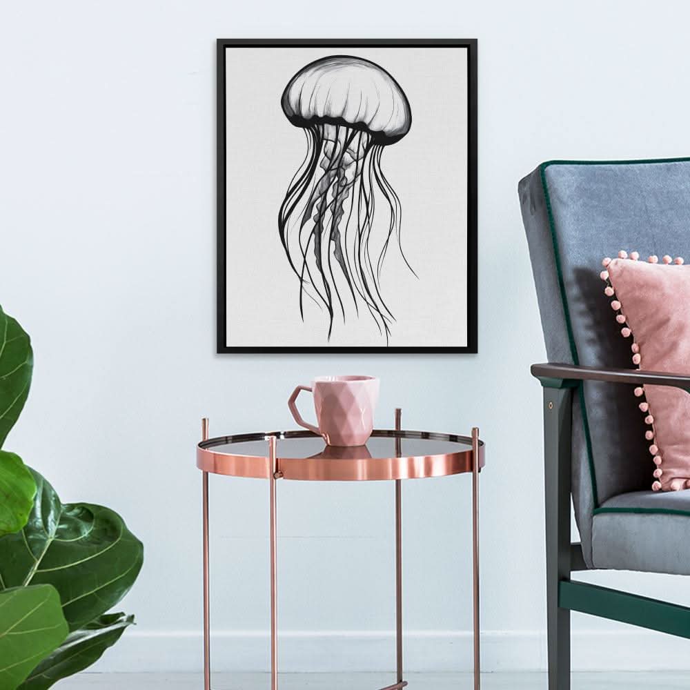 Monochrome Jellyfish - Oversized Black and White Canvas Wall Art