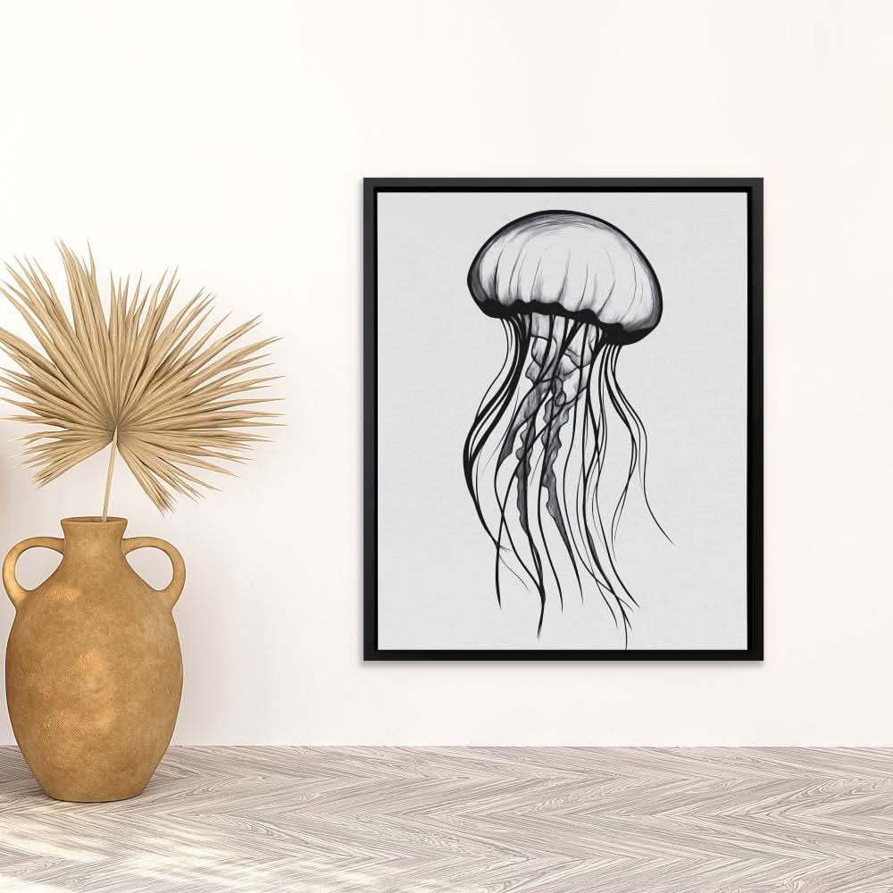 Monochrome Jellyfish - Minimalist Wall Art Print