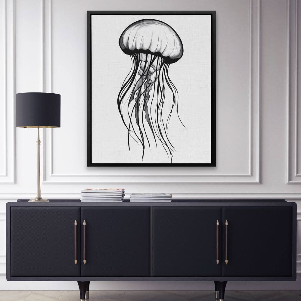 Monochrome Jellyfish - Jellyfish Wall Art in Black Frame