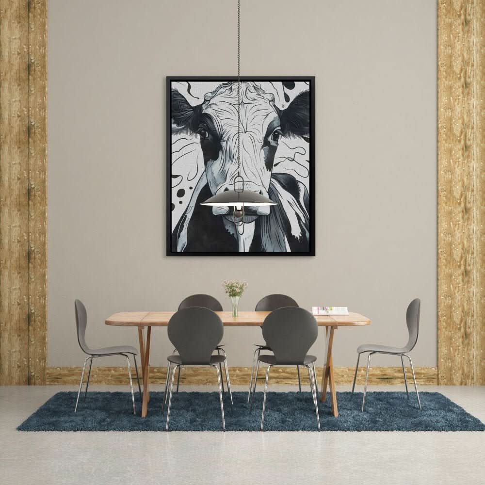 Monochrome Moo - Cow Wall Art in Black Frame