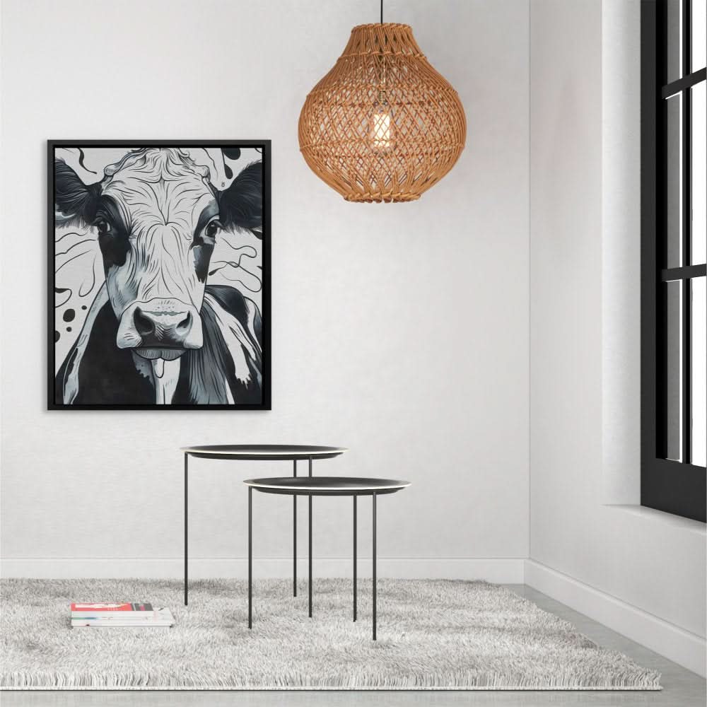 Monochrome Moo - Contemporary Wall Art in Black Frame