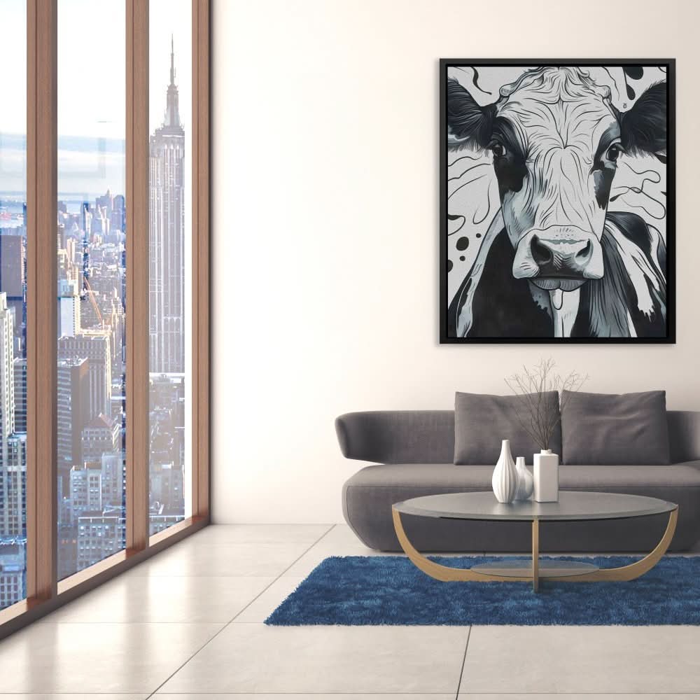 Monochrome Moo - Neutral Cow Canvas Print