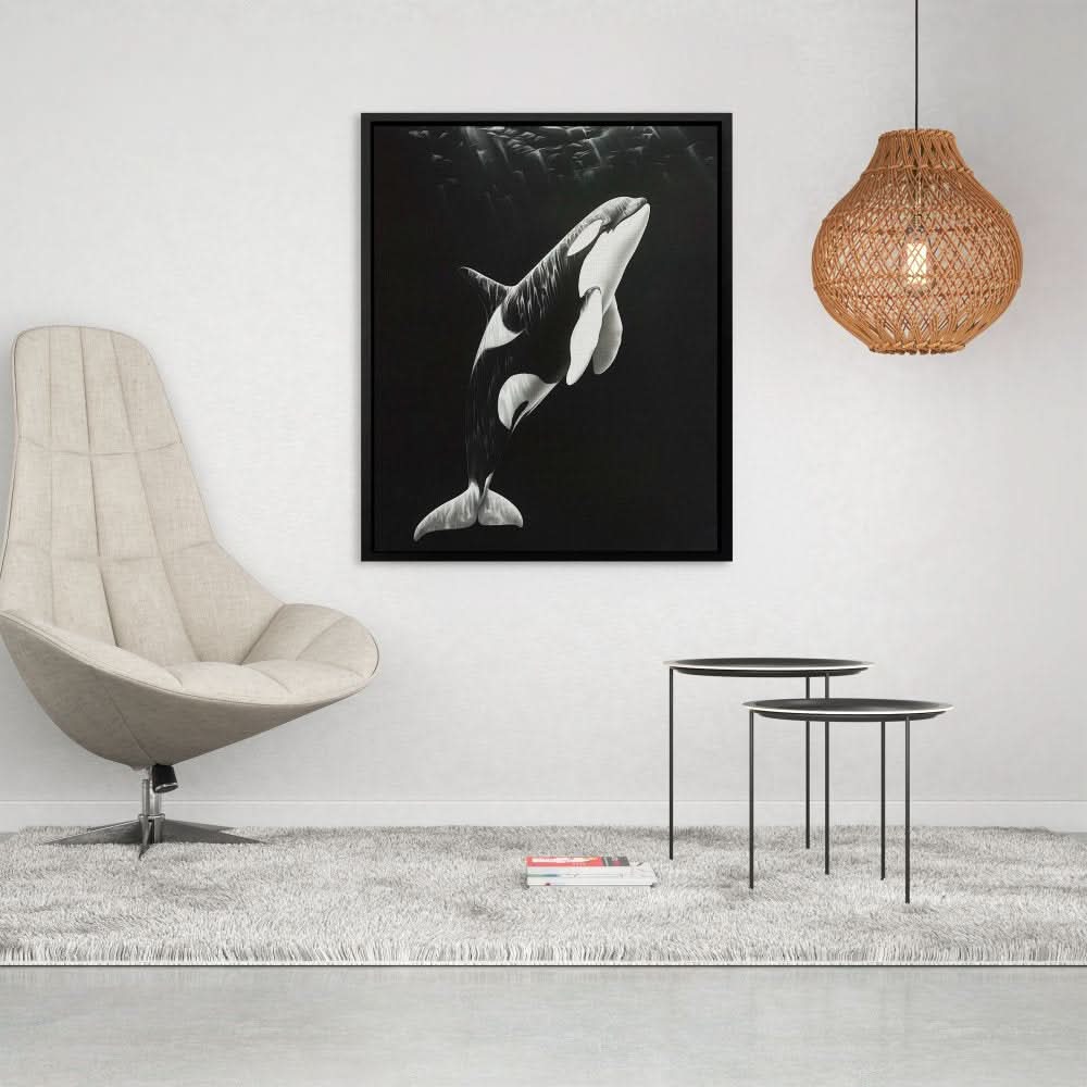 Monochrome Orca - Contemporary Wall Art in Black Frame