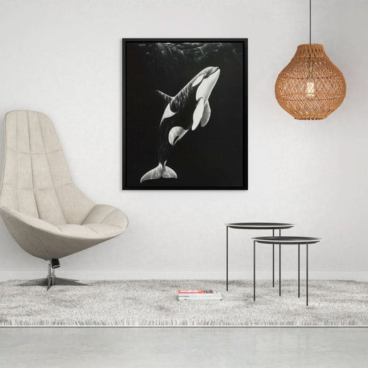 Monochrome Orca - Contemporary Wall Art in Black Frame