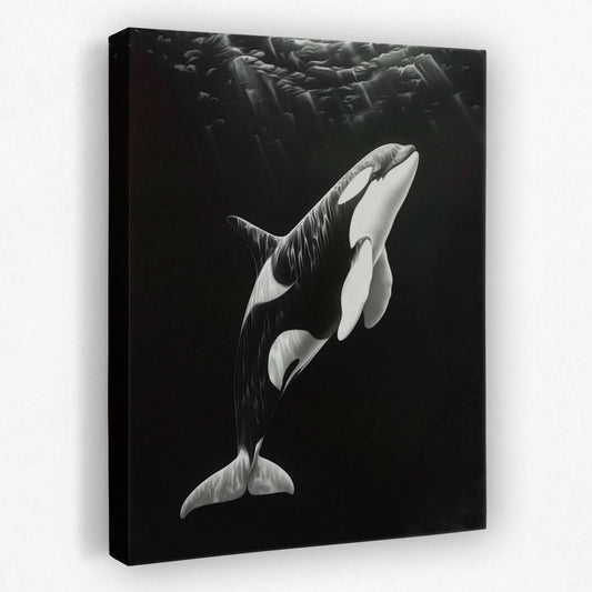 Monochrome Orca - Black and White Canvas Wall Art
