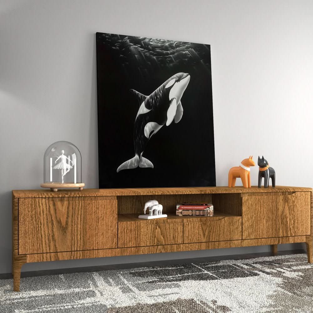 Monochrome Orca - Black and White Art for Bathroom