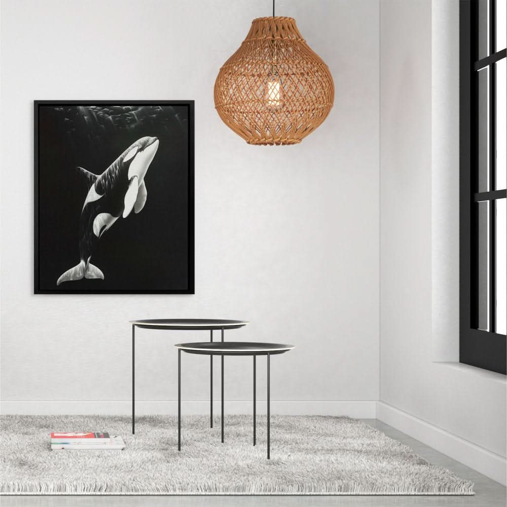 Monochrome Orca - Coastal Wall Art in Black Frame
