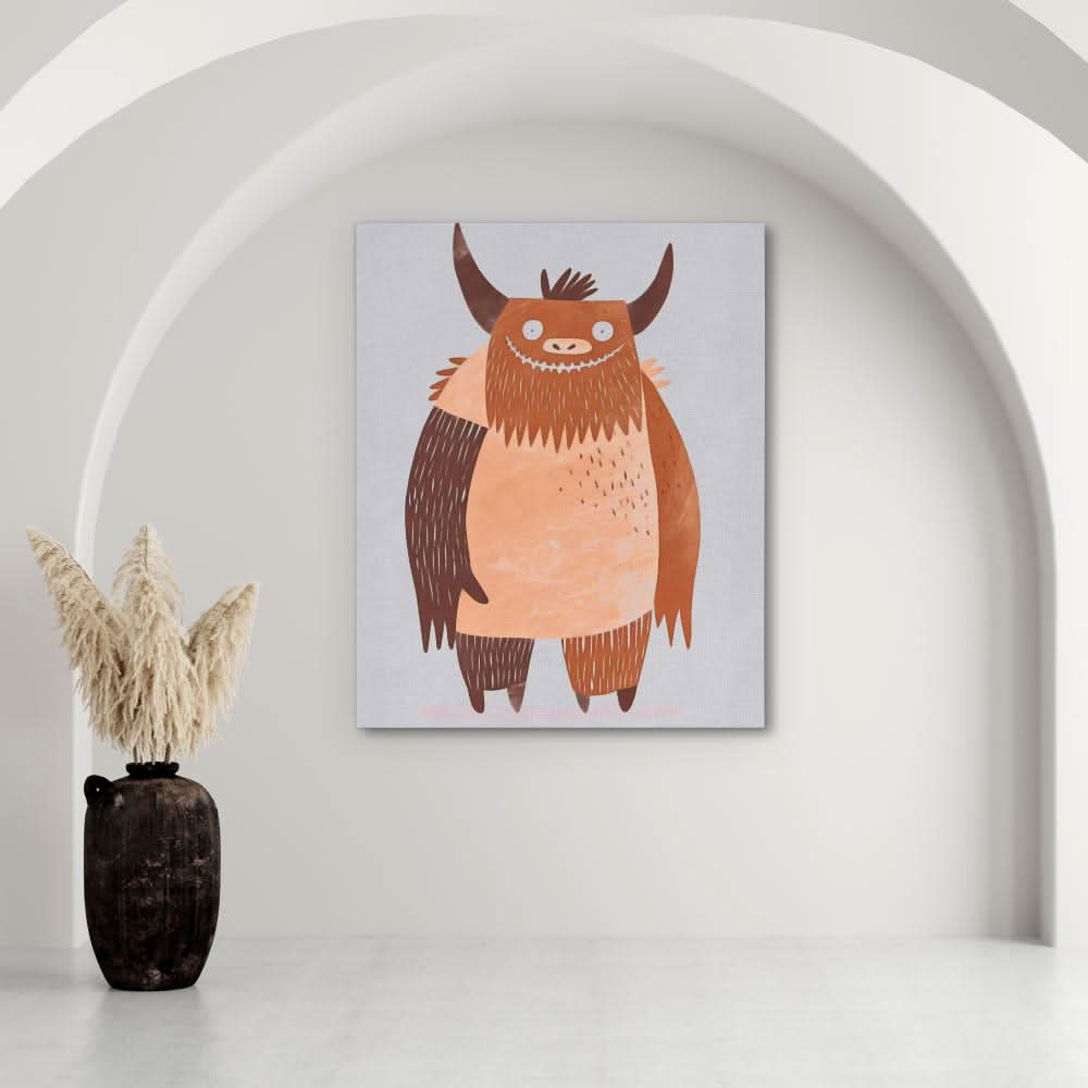 Monster Mischief - Beige Canvas Wall Art