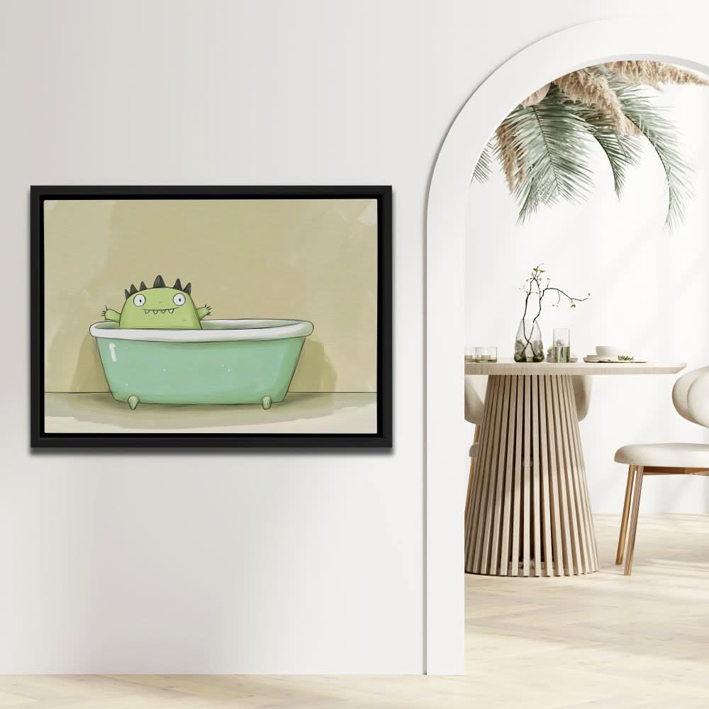 Monster Relaxing in Tub - Green Wall Art for Kids Room