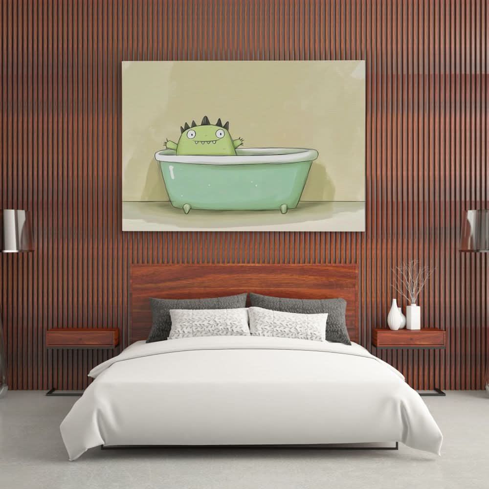 Monster Relaxing in Tub - Framed Wall Art