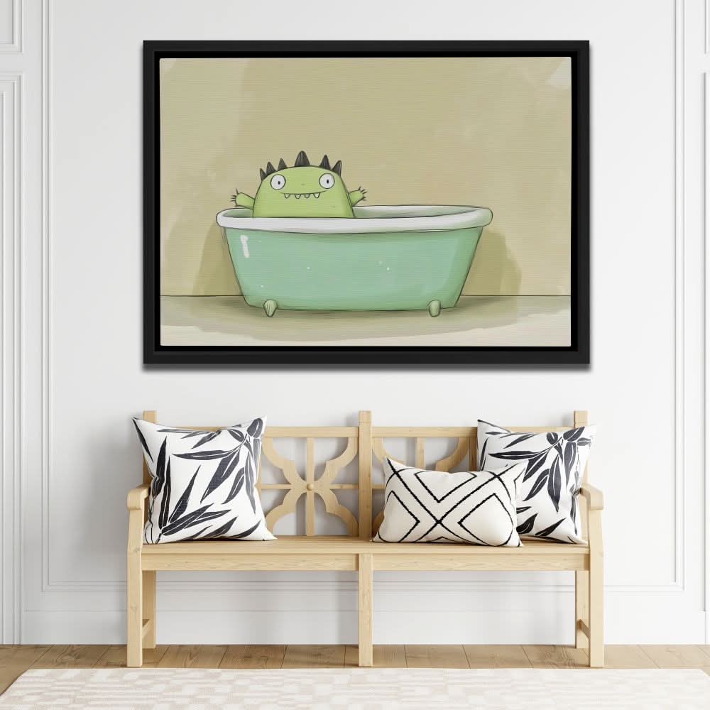 Monster Relaxing in Tub - Large Canvas Print