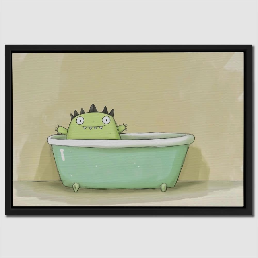 Monster Relaxing in Tub - Green Canvas Print