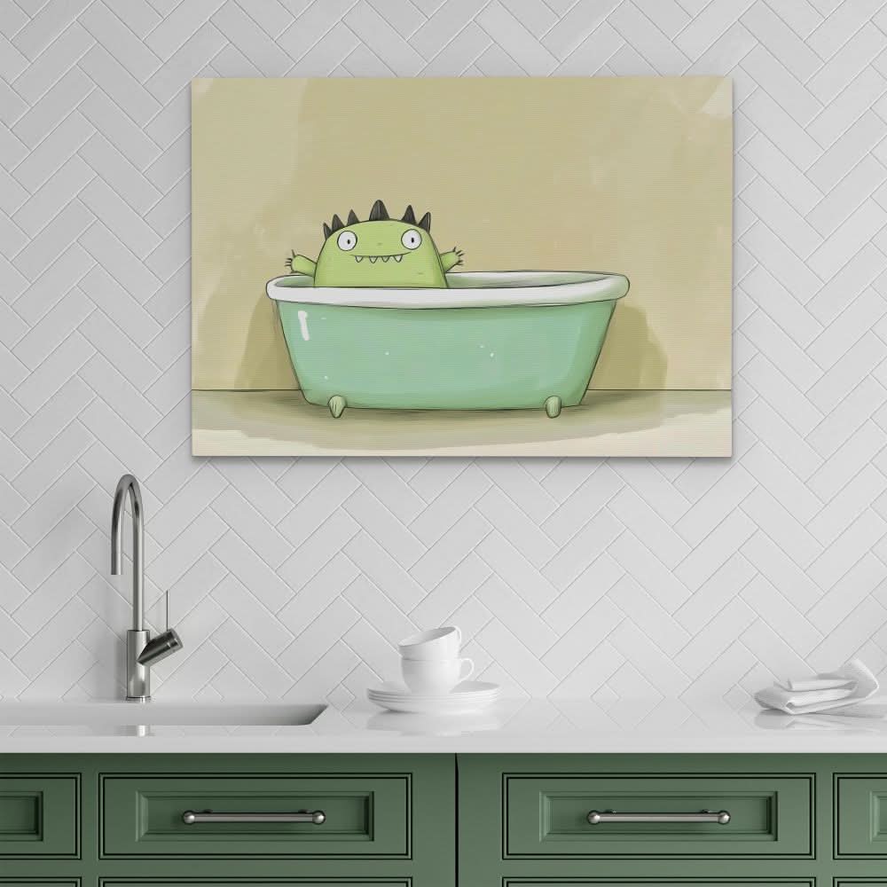Monster Relaxing in Tub - Wall Art in Black Frame