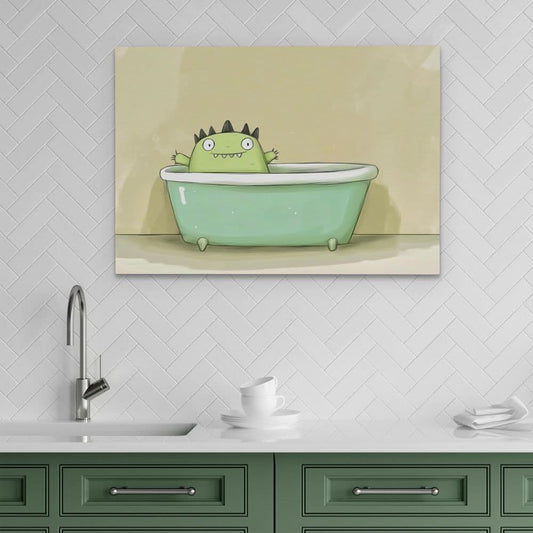 Monster Relaxing in Tub - Wall Art in Black Frame