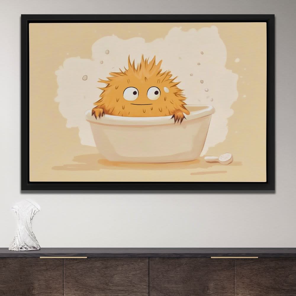 Monster’s Bubble Bath - Minimalist Beige Canvas Wall Art