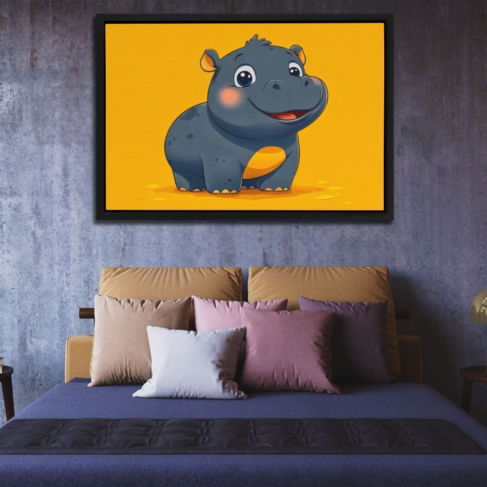 Moo Deng - Cartoon Wall Art in Black Frame