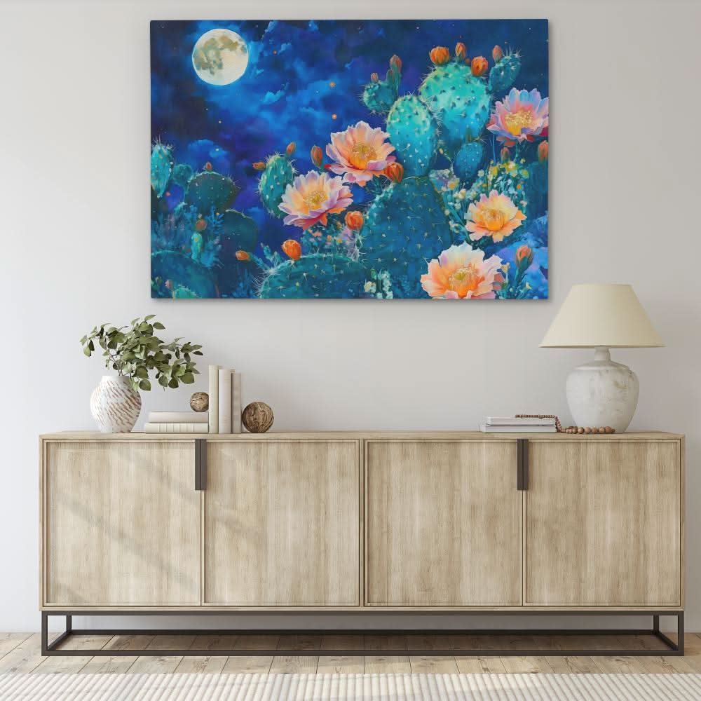 Moonlight Prickles - Blue Canvas Wall Art
