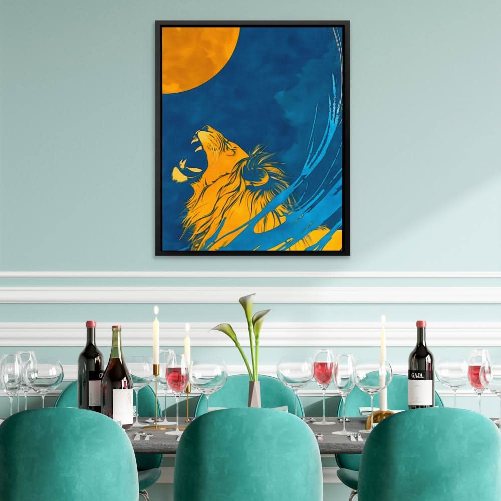 Moonlight Roar - Modern Blue Canvas Wall Art