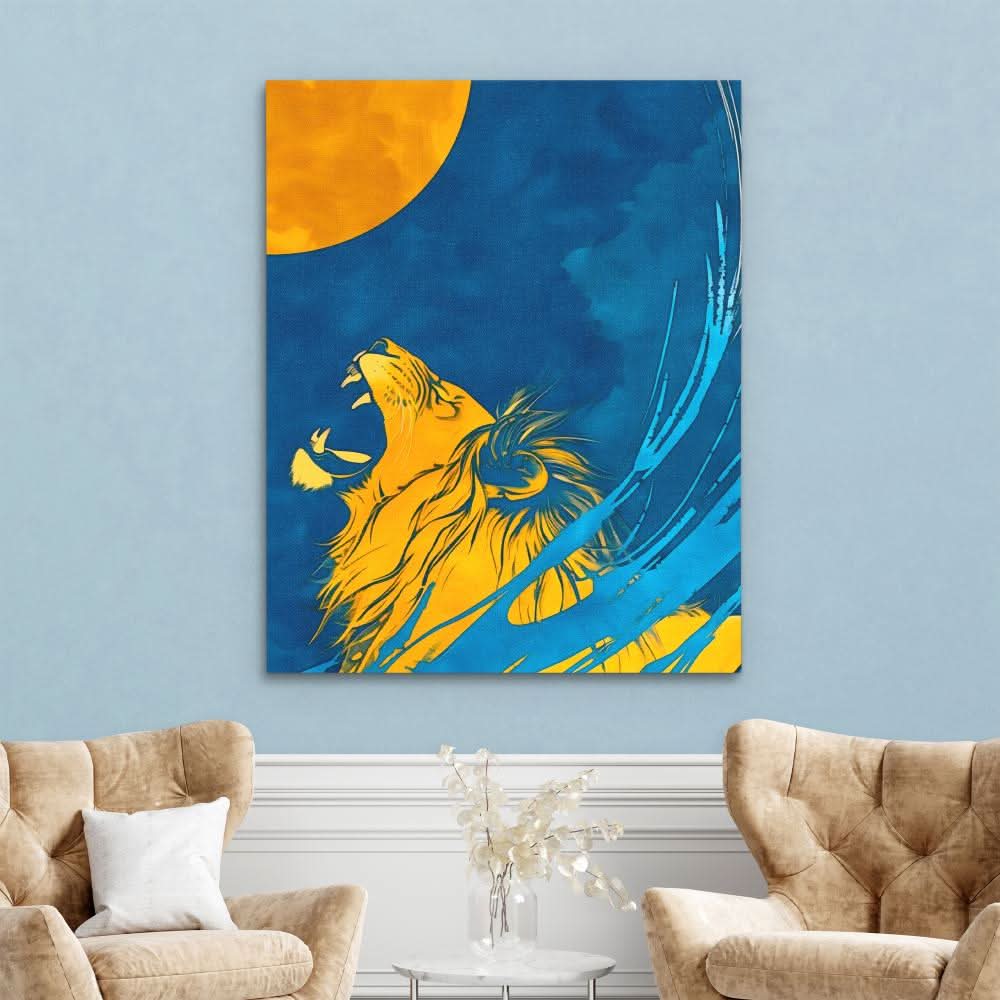 Moonlight Roar - Big Cat Wall Art in Black Frame