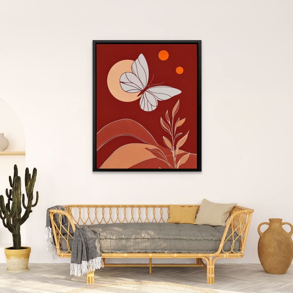 Moonlit Flutter - Minimalist Beige Canvas Wall Art