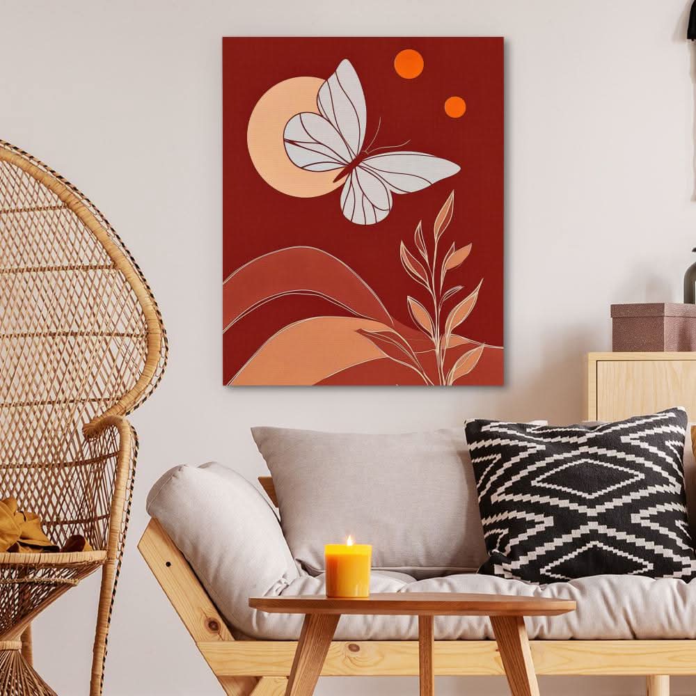 Moonlit Flutter - Minimalist Wall Art in Black Frame