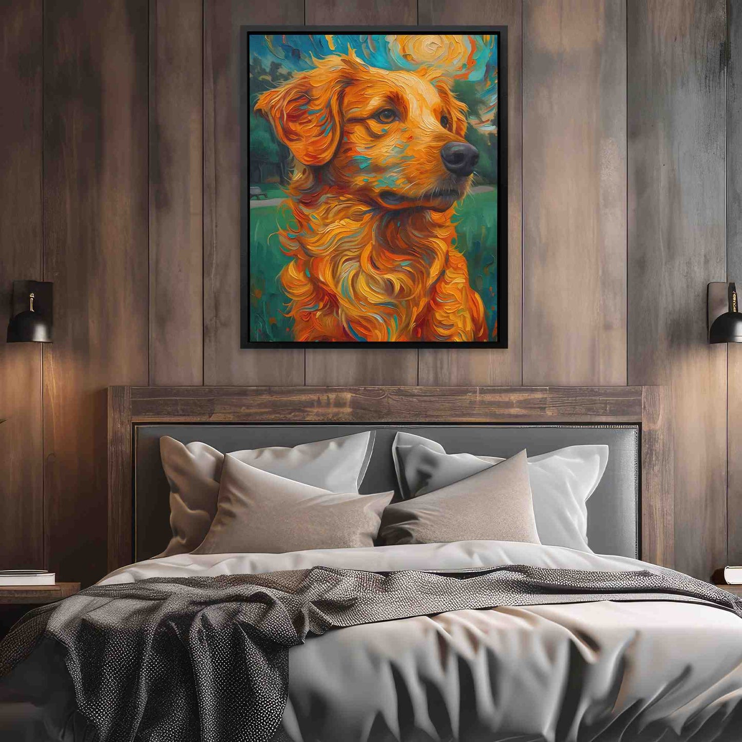 Moonlit Golden Retriever - Orange Wall Art