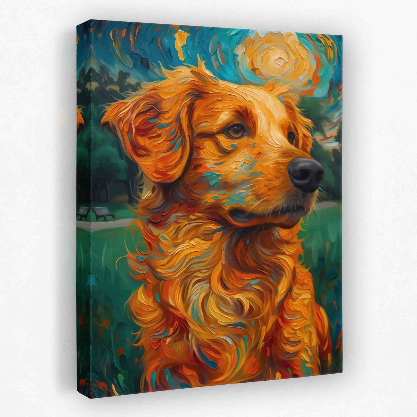 Moonlit Golden Retriever - Animals Canvas Wall Art