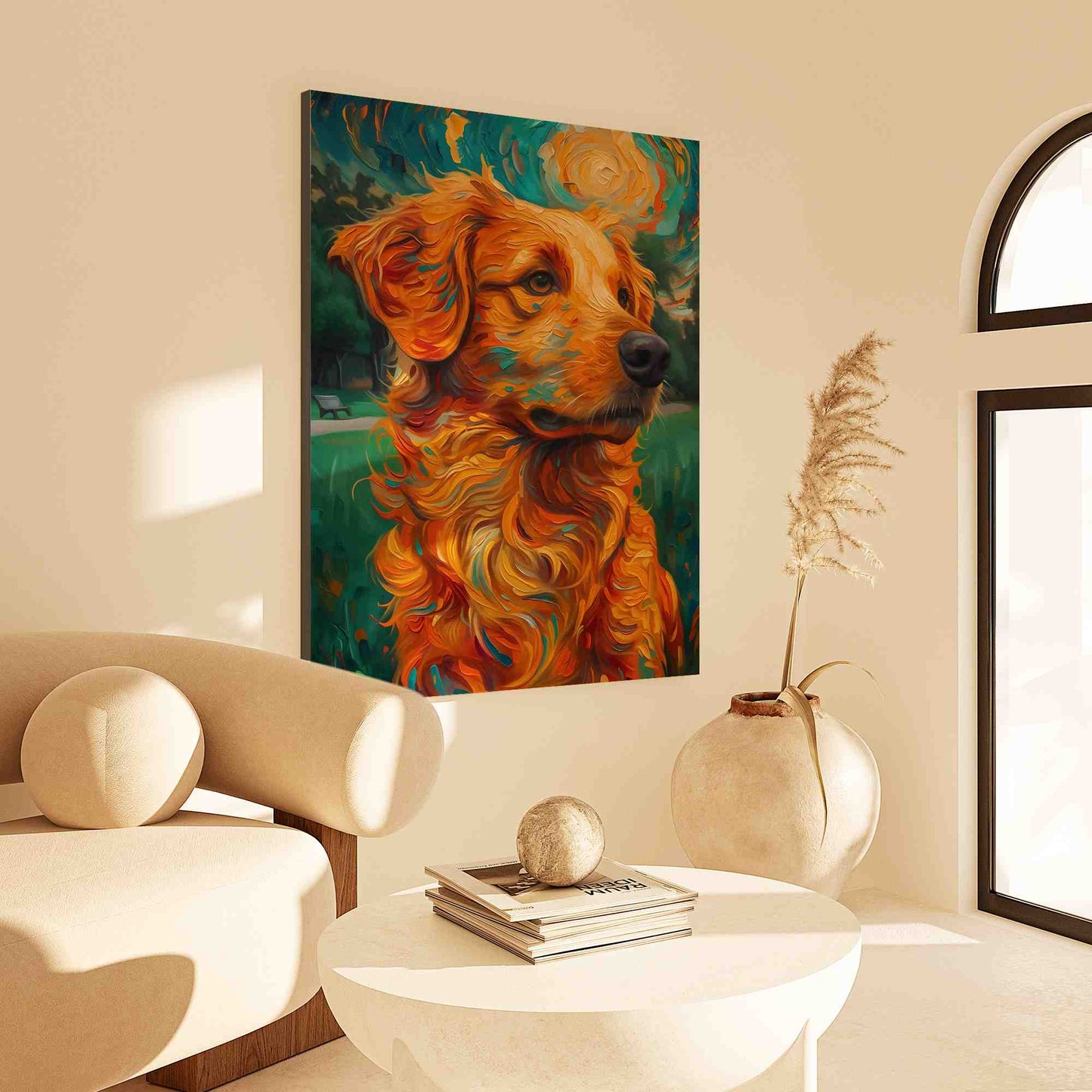 Moonlit Golden Retriever - Dog Wall Art in Black Frame