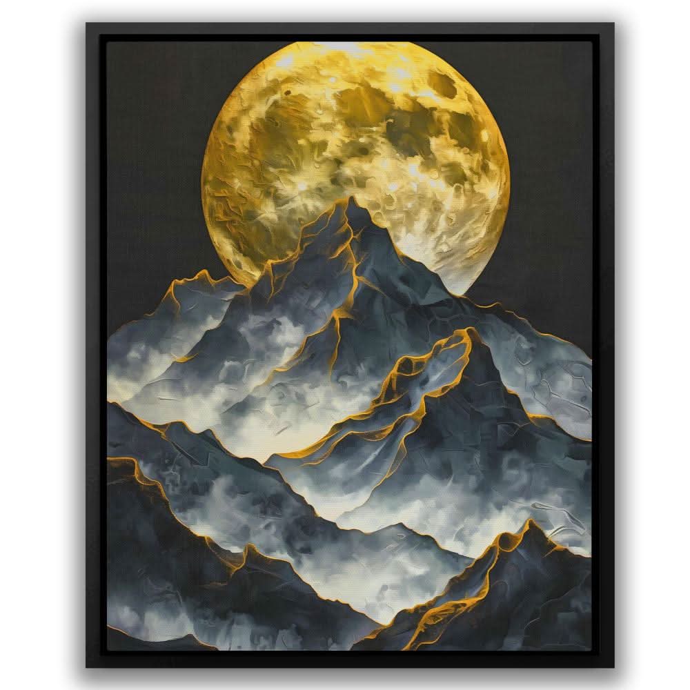Moonlit Mountain Range - Black and Gold Wall Art
