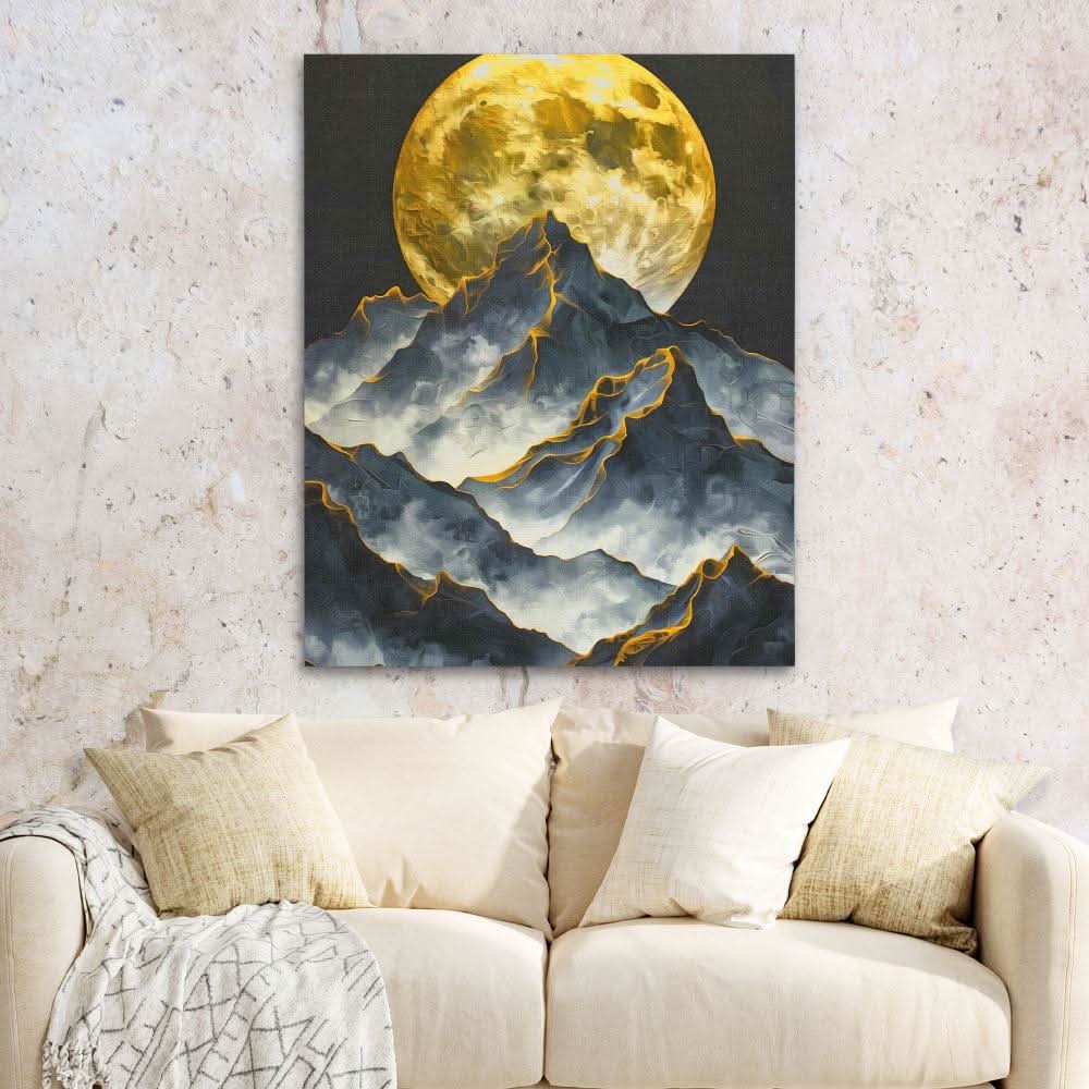 Moonlit Mountain Range - Large Modern Canvas Print