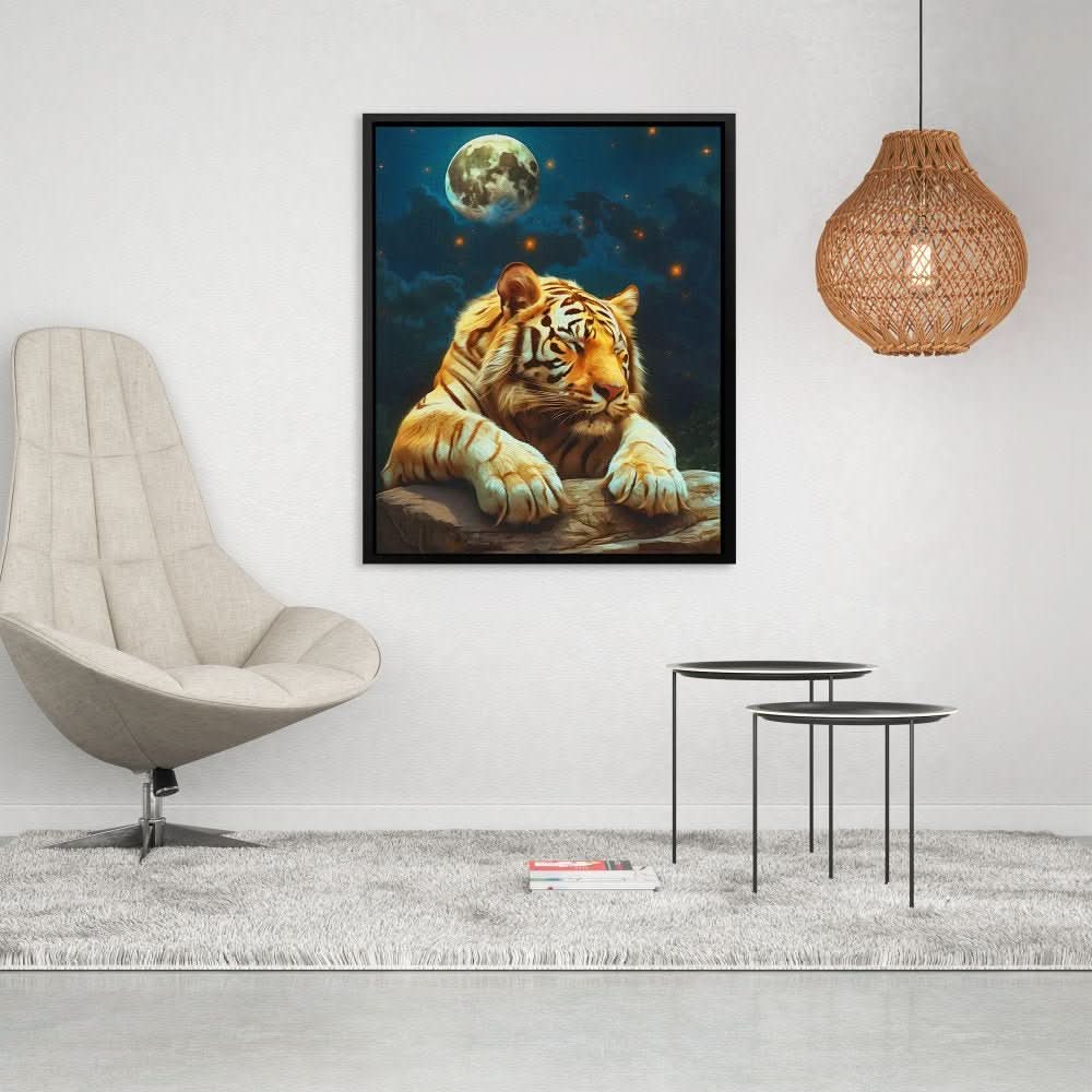 Moonlit Sleeping Tiger - Earth Tones Calm Canvas Print
