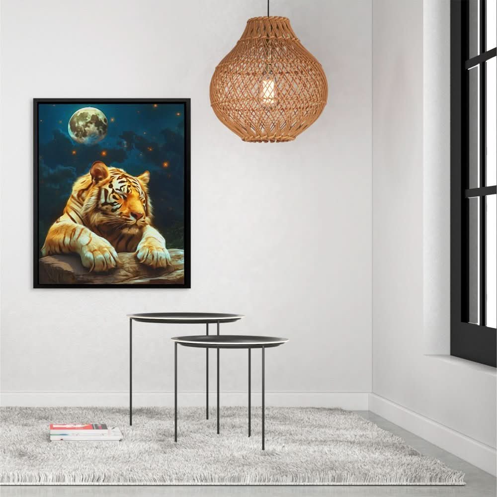Moonlit Sleeping Tiger - Contemporary Earth Tones Canvas Wall Art