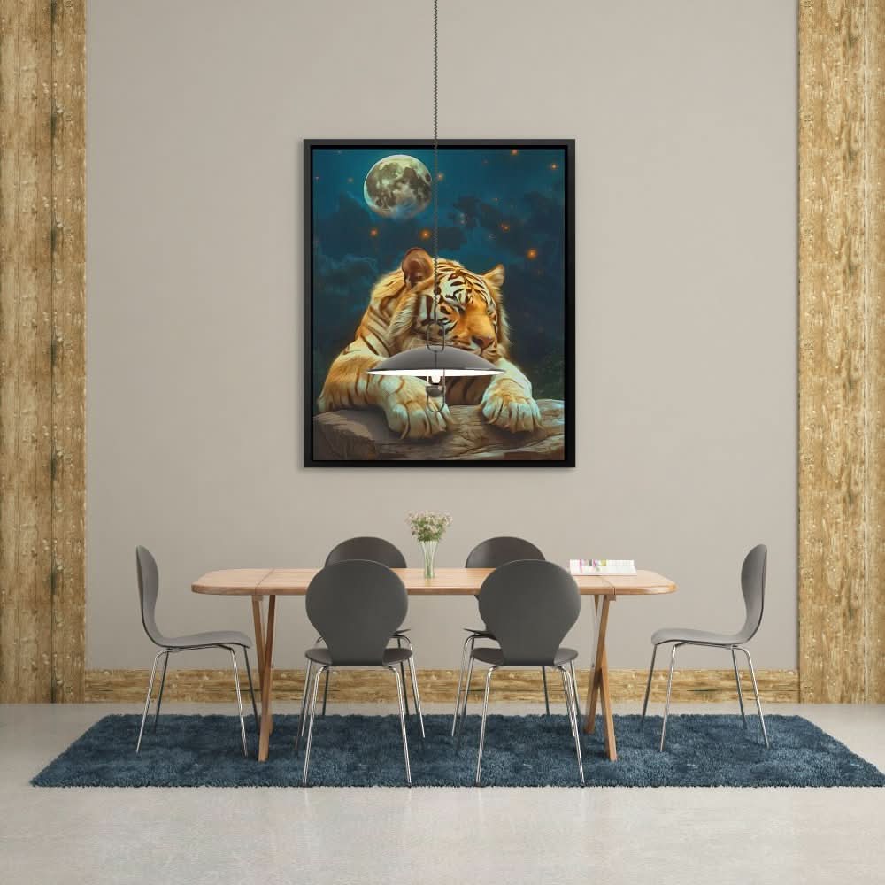 Moonlit Sleeping Tiger - Calm Wall Art in Black Frame