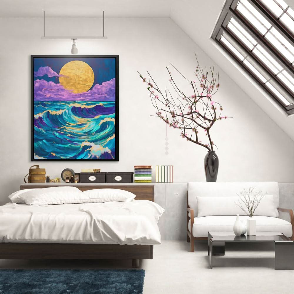Moonlit Wave Magic - Bohemian Blue Canvas Wall Art