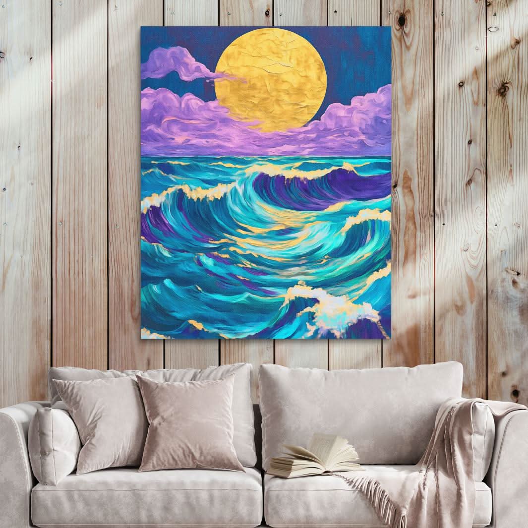 Moonlit Wave Magic - Bohemian Wall Art in Black Frame