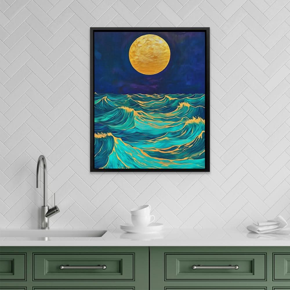 Moonlit Wave Serenade - Blue Coastal Canvas Print