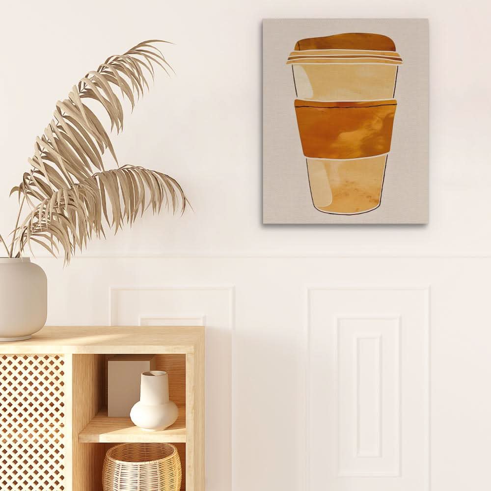 Morning Coffee Cup - Modern Beige Canvas Wall Art