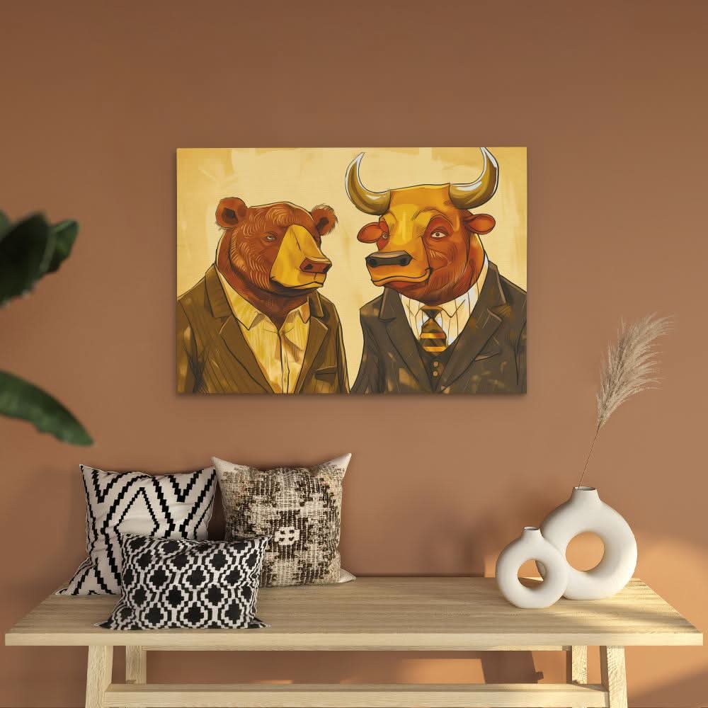 Morning Market Rush - Brown Bull Canvas Print