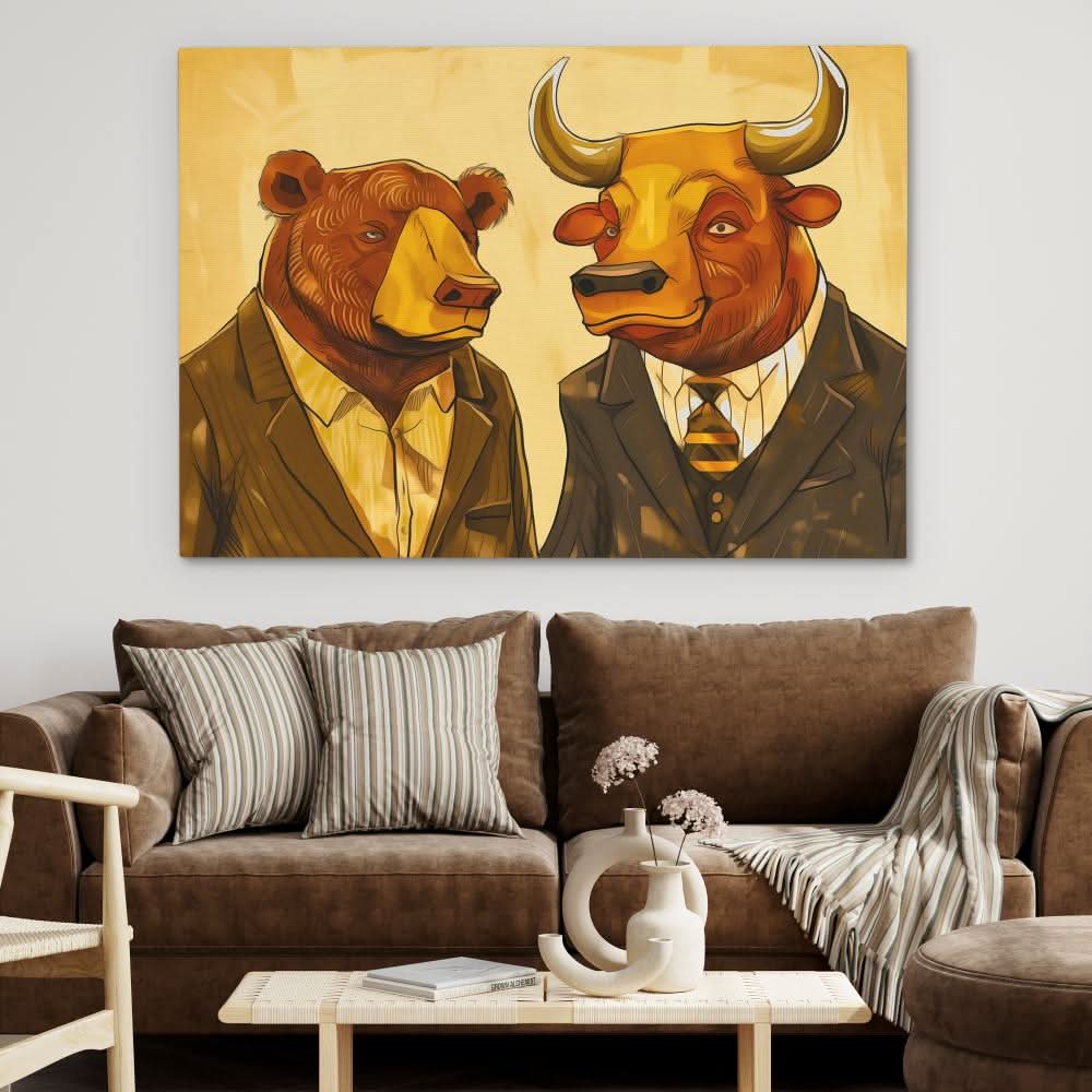 Morning Market Rush - Modern Brown Canvas Wall Art