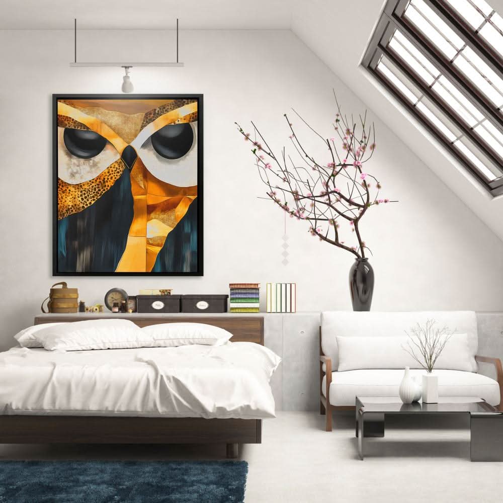 Mosaic Gaze Owl - Masculine Wall Art in Black Frame