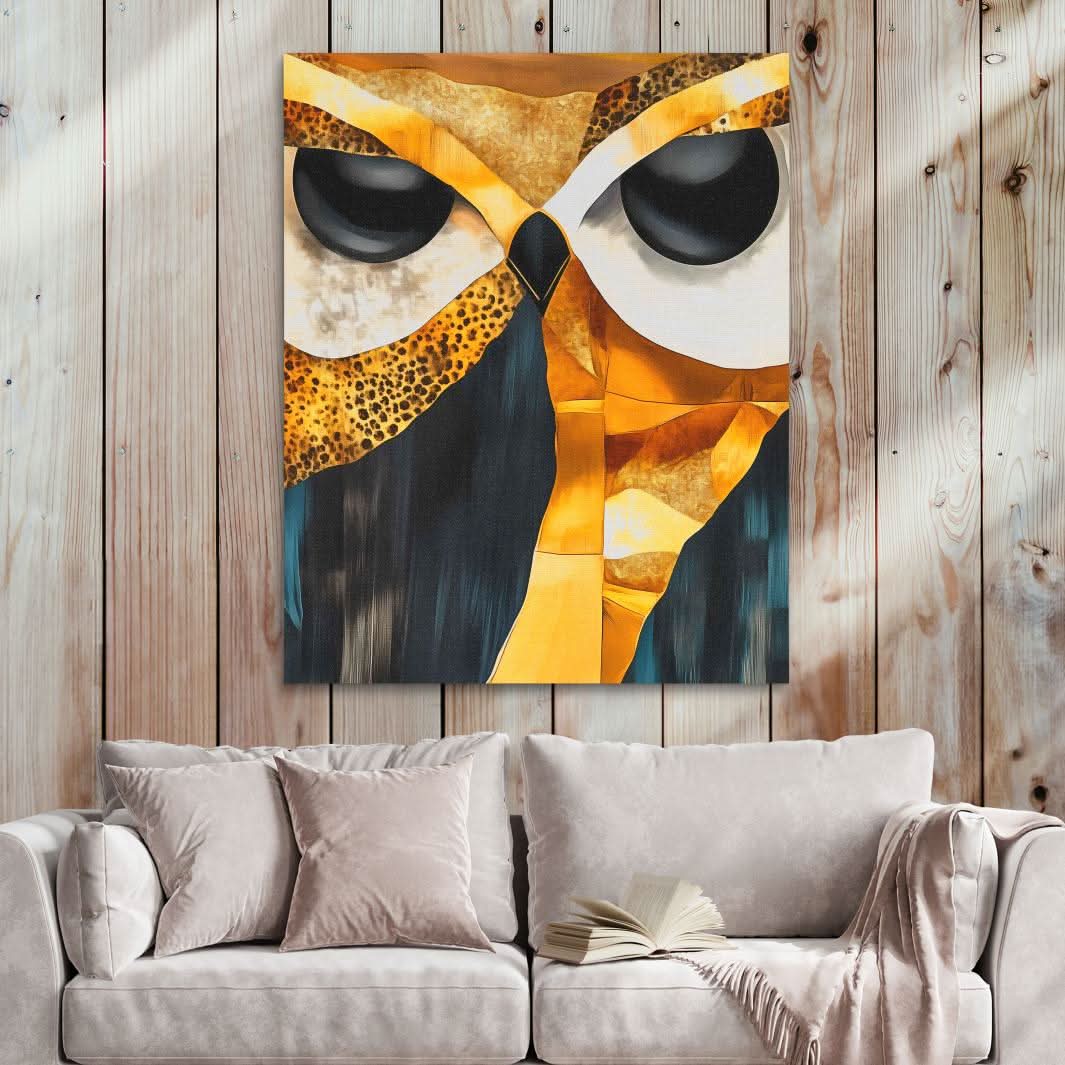 Mosaic Gaze Owl - Large Abstract Canvas Print