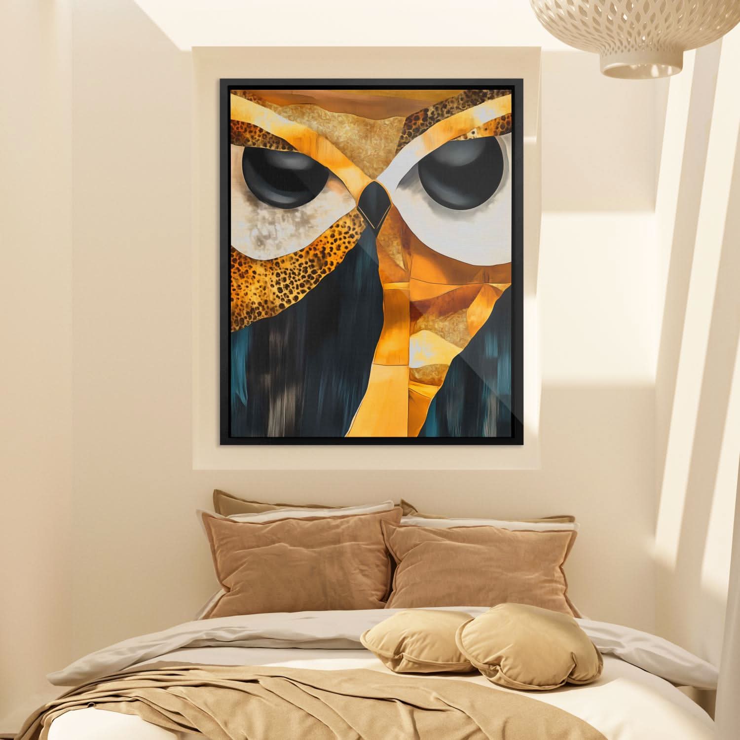 Mosaic Gaze Owl - Black and Gold Masculine Canvas Print