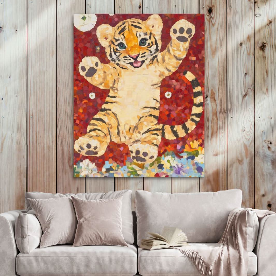 Mosaic Tiger Joy - Baby Animal Canvas Print