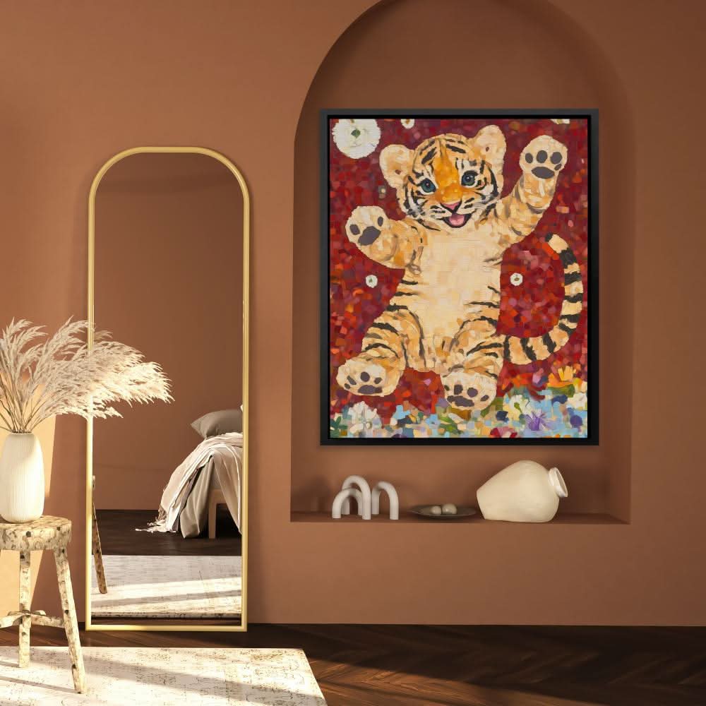 Mosaic Tiger Joy - Wall Art in Black Frame