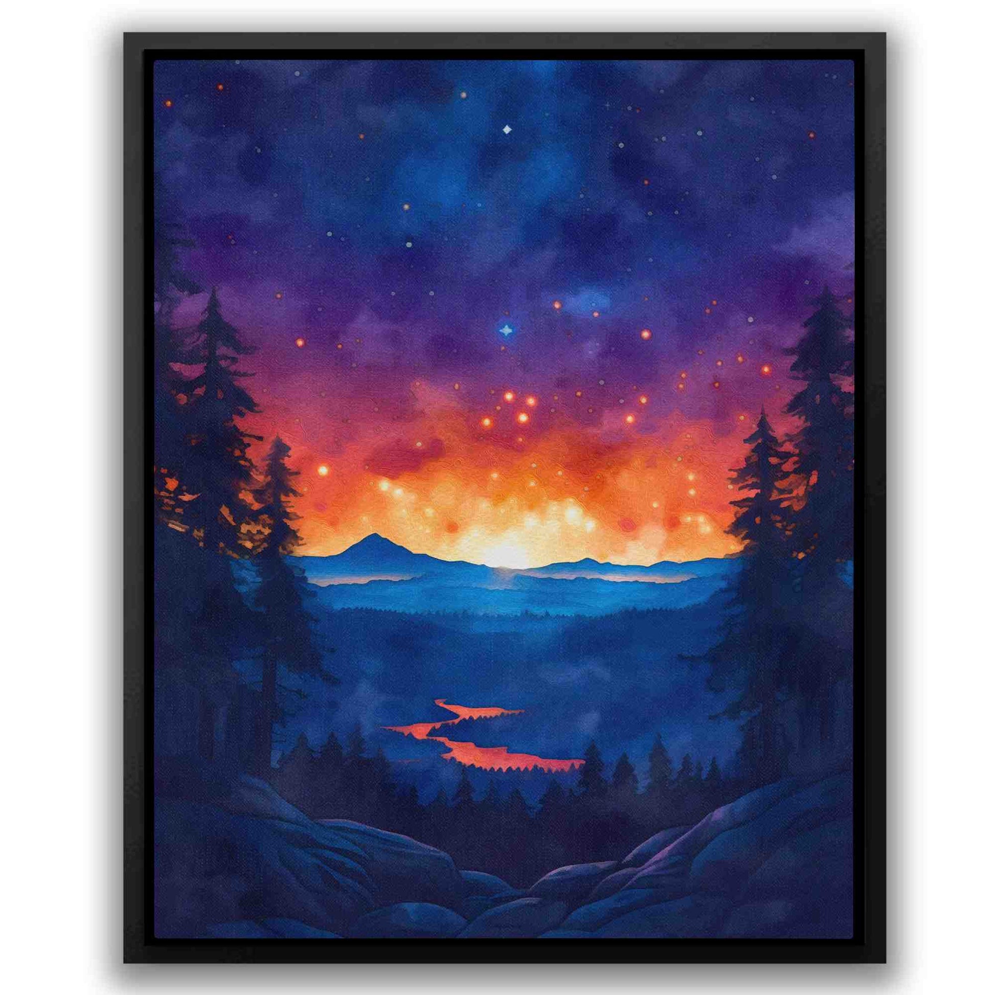 Mountain Summer Sunset - Wall Art in Black Frame