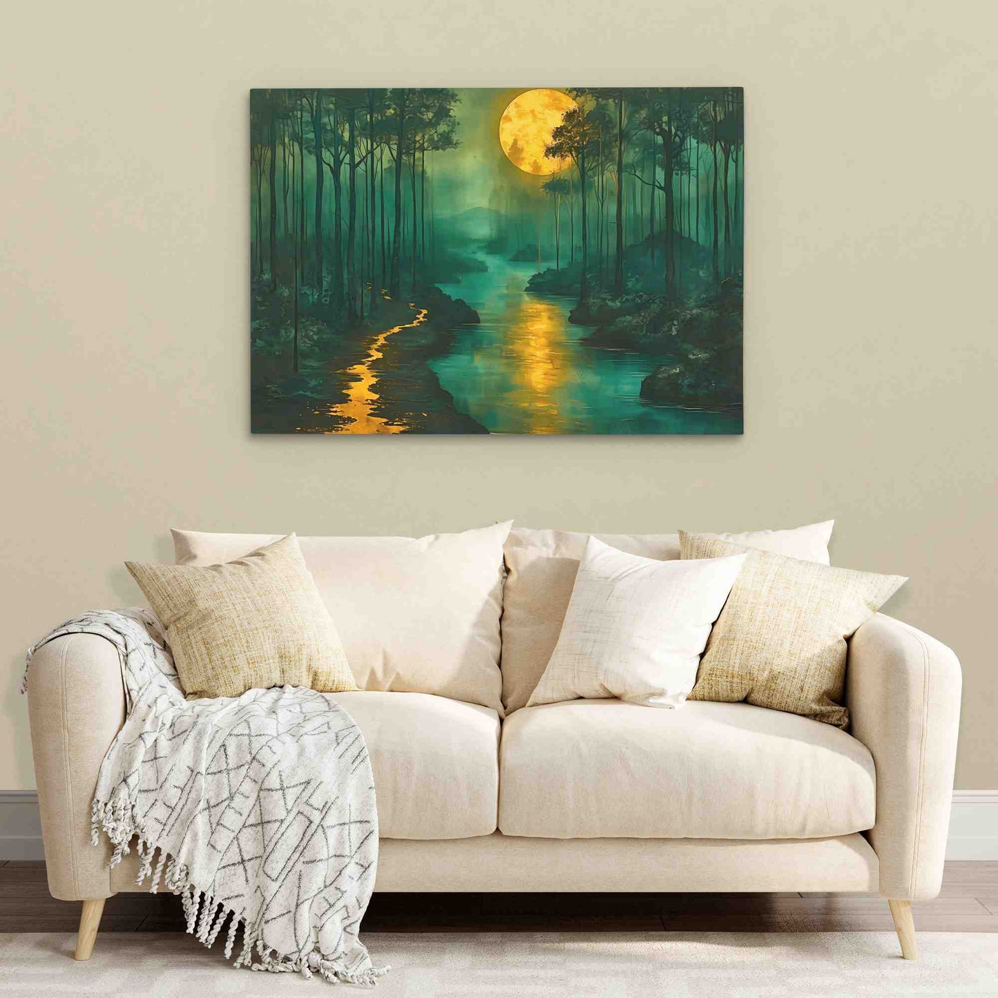 Mystic Moonlight - Forest Wall Art in Black Frame