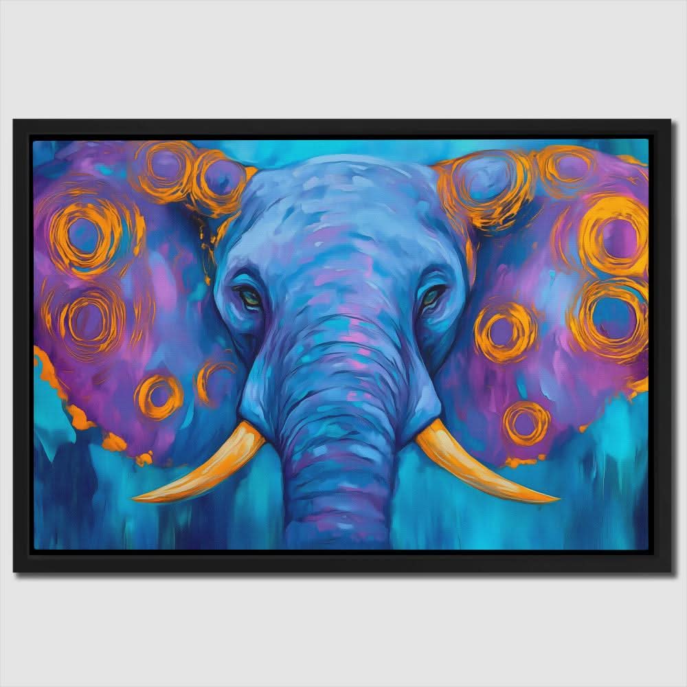 Mystical Elephant - Purple and Gold Wall Art in Black Frame
